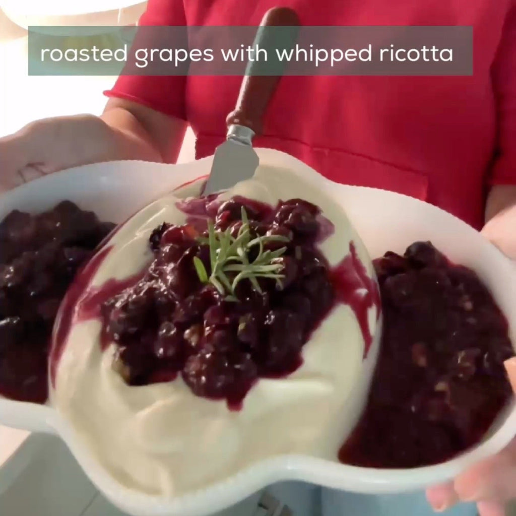 the coziest appetizer: roasted grapes with whipped ricotta